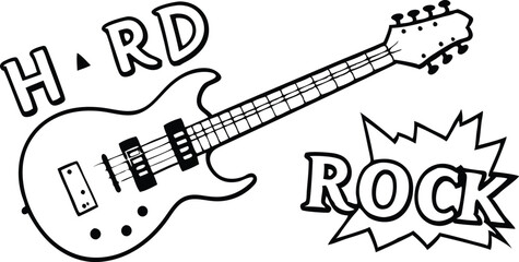 Fototapeta premium Monochrome Hard Rock Guitar Illustration with Bold Typography and Star Design