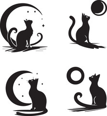 Elegant Cat Silhouettes with Moon and Stars - Adobe Stock Vector Art