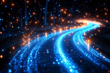 Obraz premium Enchanting Glowing Path Through a Magical Forest at Night