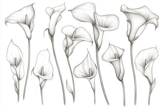 Illustration of hand drawn calla lilies Collection of calla lily sketches