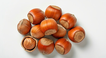 Obraz premium Hazelnuts isolated on white background, top view