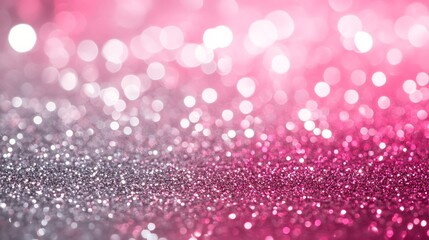 An out of focus, sparkly, pink background with white and pink bokeh.
