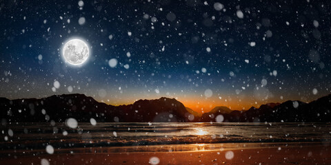 Naklejka premium winter christmas background with falling snow at night