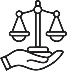 Scale of justice and hammer icon. Lawyer service logo design. Black and white vector.