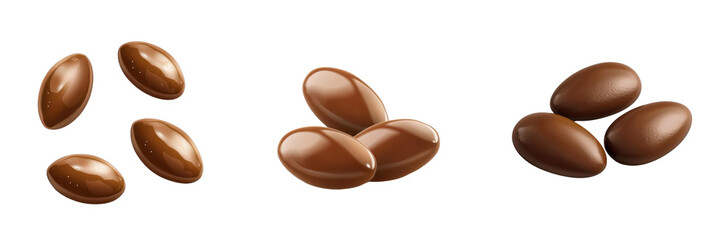 Fototapeta premium 3d render chocolate-covered almonds isolated on transparent background Cartoon Illustration in plastic style