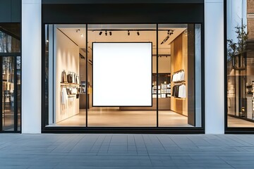 Storefront Window with Blank Poster for Retail Display