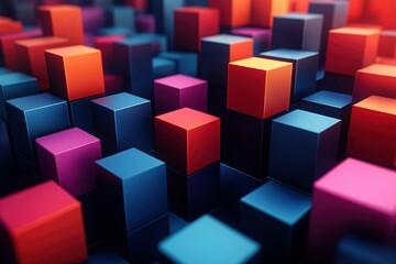 Fototapeta premium Abstract 3D Rendering of Colorful Cubes, Geometric Pattern, Data Visualization