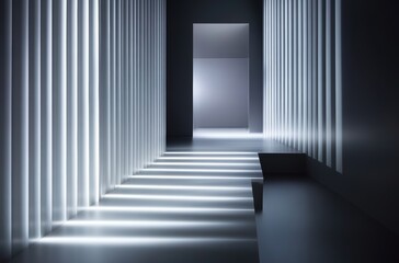 Obraz premium 光と影が交錯する現代的な廊下が魅せる静寂な空間