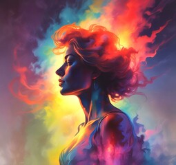 Illustration of woman silhouette with dramatic glowing background.