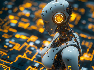 Fototapeta premium Futuristic robot woman, concept of artificial intelligence and technology.