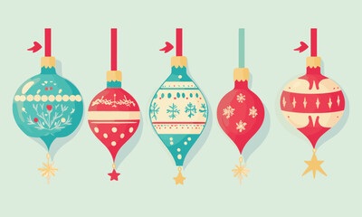 Christmas vintage decoration, baubles hand drawn style. Cute vector, christmas set, christmas holiday, celebration, christmas card, pattern	