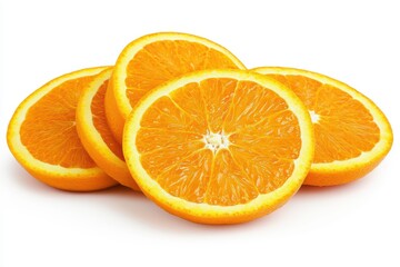 Fototapeta premium Isolated orange slices on a white background featuring a complete fruit collection with a clipping path and deep focus