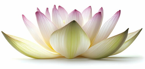 Fototapeta premium A beautiful lotus flower, its petals gently unfolding, captured against a white backdrop for a peaceful and serene visual effect.