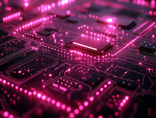 Obraz premium High tech circuit board with glowing components. Concept of technology, innovation, and future.