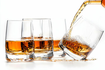 A set of whiskey glasses, each showcasing a different pour, presented on a white background to highlight the richness and variety of whiskey options for enthusiasts.