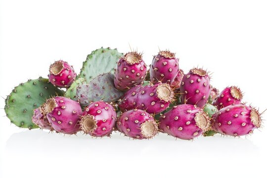 Isolated white background featuring prickly pear fruit