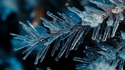 Frozen Pine Needles Glisten In Winter Light