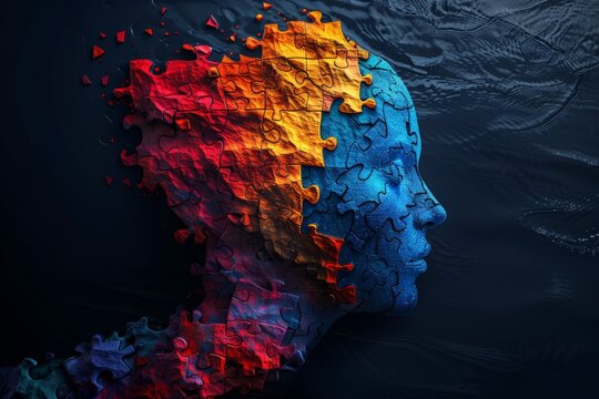 Exploring alzheimer s, dementia, epilepsy, and autism through a colorful puzzle silhouette