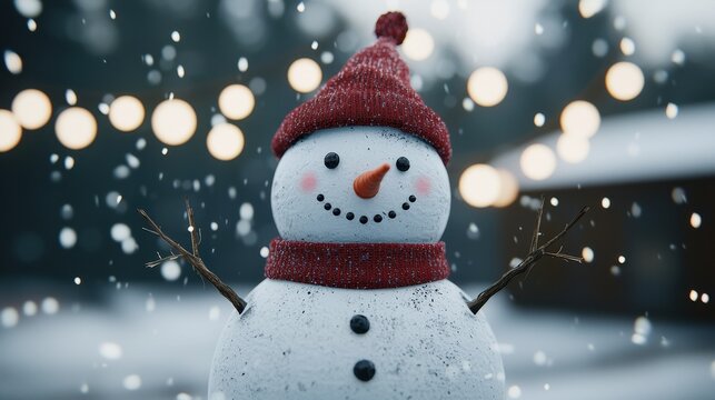 Joyful snowman celebration winter wonderland photo outdoor close-up festive cheer in nature