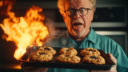 Dramatic moment man's baking disaster leads to kitchen fire while making cookies