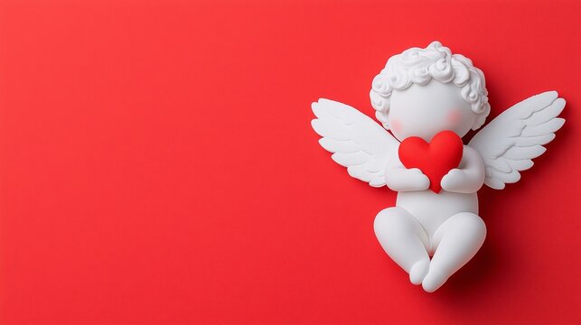 Cute romantic illustration, adorable cupid with heart on monochrome background, free space for text, valentine's day concept, romantic relationship, invitation template, banner - Powered by Adobe