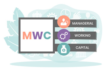 MWC - managerial working capital. acronym business concept. vector illustration concept with keywords and icons. lettering illustration with icons for web banner, flyer, landing page, presentation