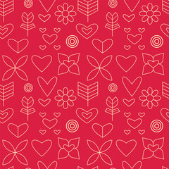 Minimalist outline seamless pattern for valentine's day