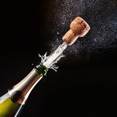 A stunning capture of a champagne cork popping, releasing bubbles and an overwhelming sense of excitement
