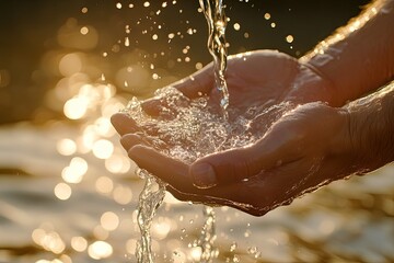 Fototapeta premium A person is carefully holding water in their hands right now