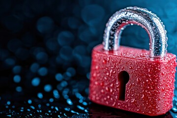 Red Padlock Covered in Water Droplets - Security and Privacy Concept