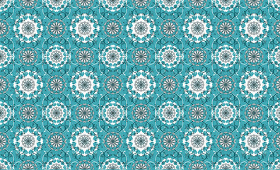 seamless pattern with flowers ornament.  Ornamental floral elements on blue background.