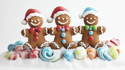 Fototapeta premium Set elements with Gingerbread cookies,Cute christmas gingerbread man and girl,New Year,menu,season greeting,xmas,sweet homemade biscuits in the form of different characters,holiday items.