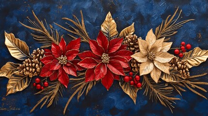 Gilded opulence adorns a deep blue canvas, heralding the season's grandeur. This festive masterpiece invites you to craft exquisite Christmas greetings or commemorate the New Year in style. 