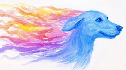 colorful paint splashes abstract minimalist shape of a dog,