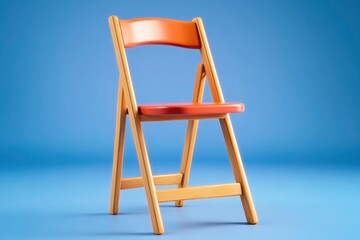 Simple Red and Wooden Folding Chair on Blue Background