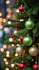 Fototapeta premium This elegant image captures the spirit of Christmas with a beautiful display of festive ornaments. The combination of white, gold, and silver ornaments, adorned with delicate snowflake patterns.