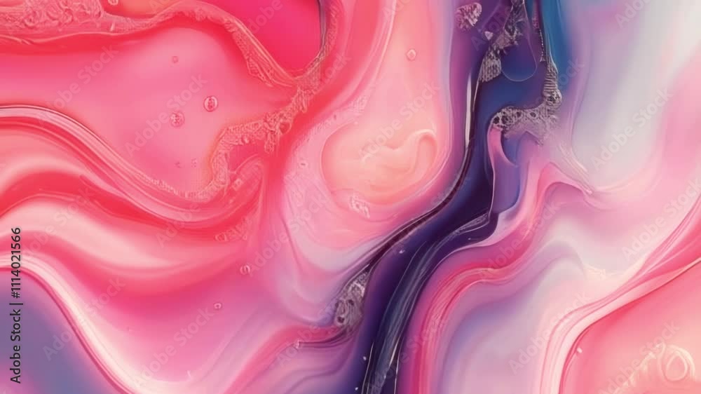 Leinwandbilder Abstract animation with wavy lines in delicate shades of pink, red and blue. The intertwining shapes create deep, layered patterns with bubbles and smooth transitions that enhance the effect of moveme