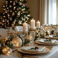 Elegant Christmas Table with Festive Lights