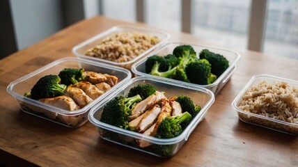 meal boxes with balanced options including chicken, broccoli and brown rice.