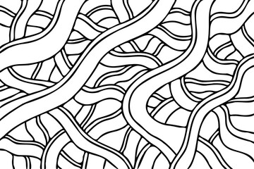 Abstract line art background pattern design. Irregular hand drawn linear backdrop with black thin contours. 