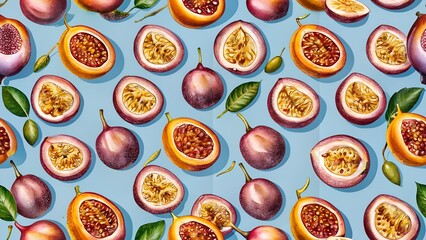 cute passionfruit fruit seamless background with high detailing