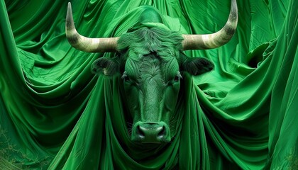 Humorous eid ul adha wallpaper featuring a playful cow head emerging from green sheet design