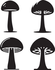 Minimalist Mushroom Silhouette Vector Icon Set – Abstract Nature Design
