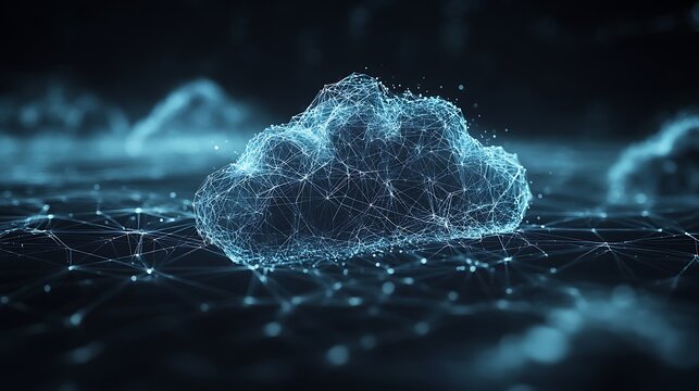 Advanced cloud computing model using polygon wireframe for futuristic appeal image