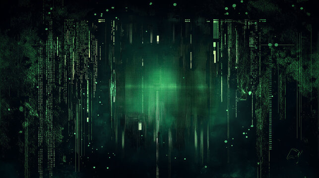 Abstract digital art, green matrix background. Concept of technology, data, and future.