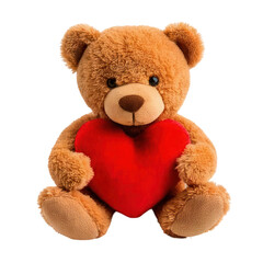 Fototapeta premium Cute teddy bear holding heart transparent background soft toy