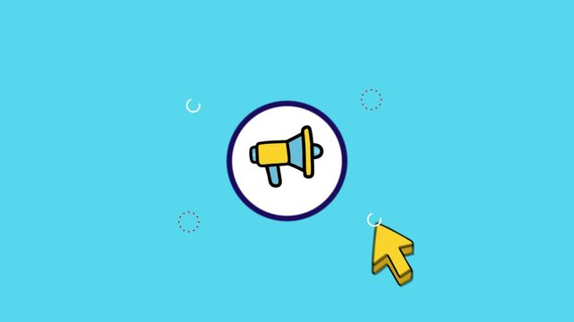 Realistic 3d megaphone, loudspeaker icon animation on blue background