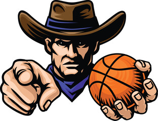 A cowboy man basketball ball cowboys sports team mascot