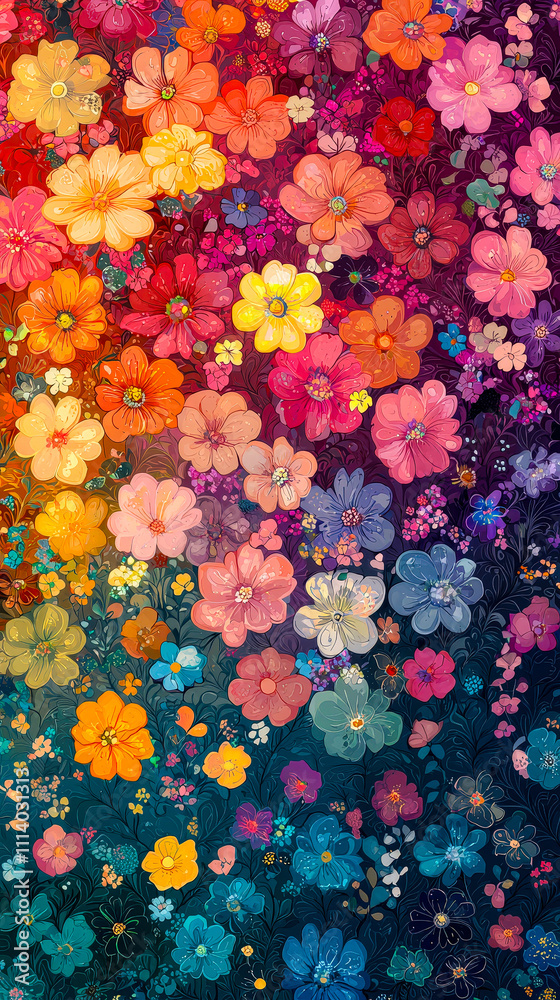 Poster an explosion of colorful flowers creates a stunning visual effect, showcasing a diverse range of blo