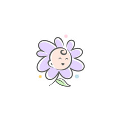 baby mascot logo sleeping in happy chamomile flower comfortably. Sweet dream illustrations. cute baby sleep